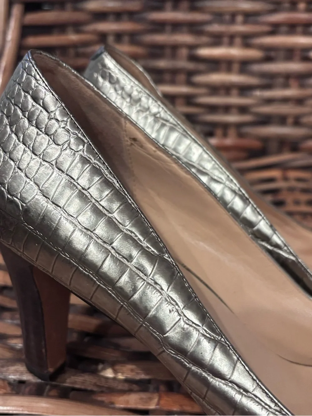 Cole Haan Women's Gold Metallic Peep Toe Heels in size 8.5